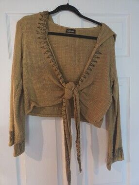 Calluna Mustard Tie-Front Hooded Knit Top